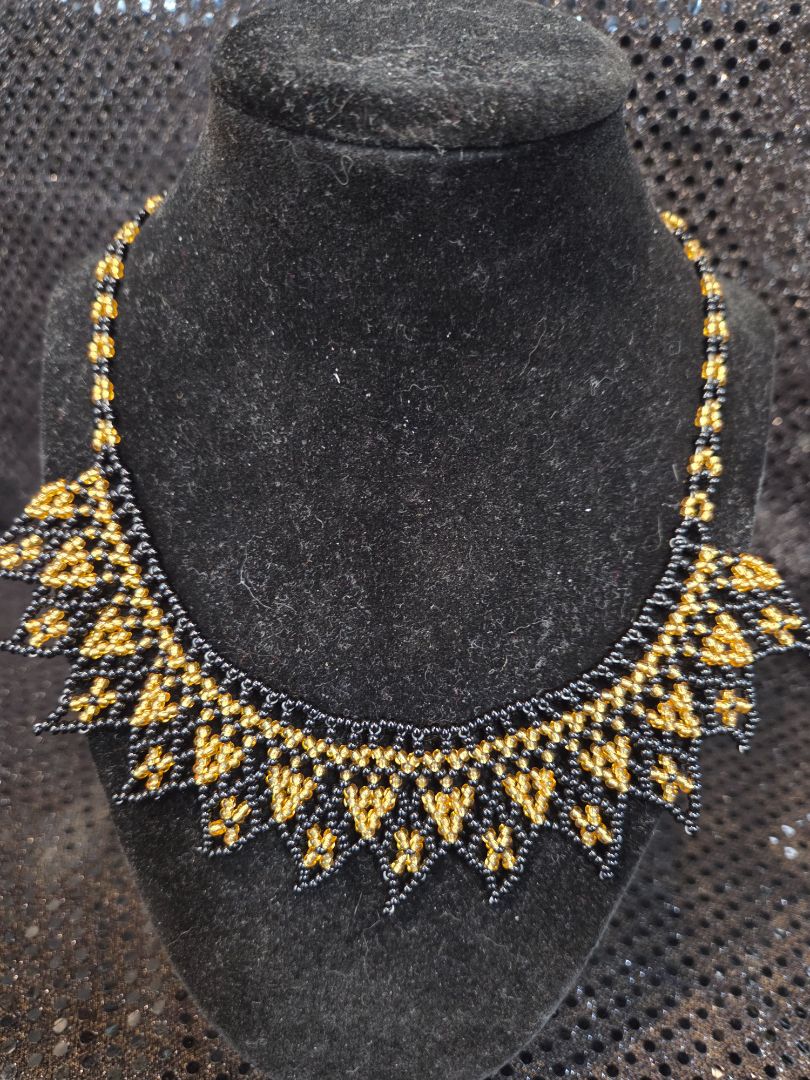 Seed Bead Neck Wrap Gold and Black