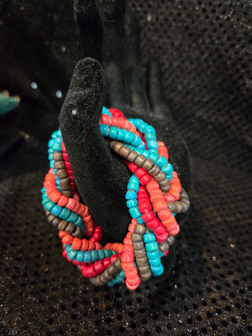Multi Colored Wood Bead Bracelet