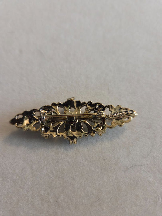 Gerry's gold plated floral bar brooch dark green rhinestone