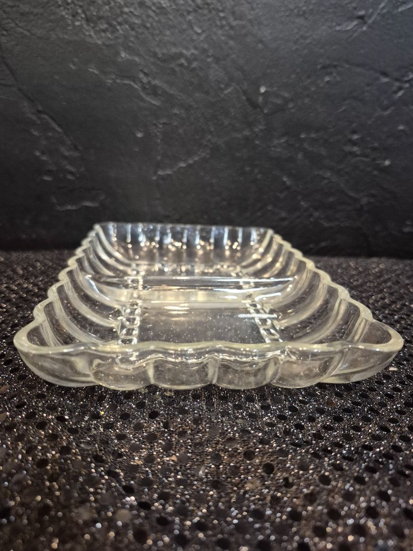 Vintage Rectangular Glass Relish Dish, 7" × 5"