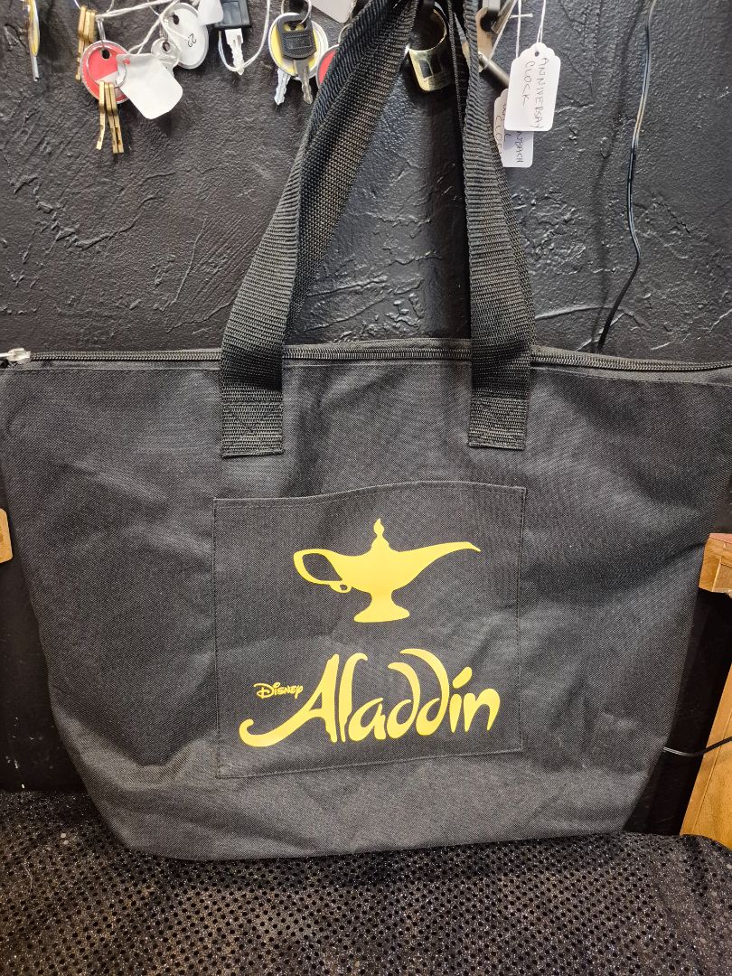 Disney Aladdin Broadway Musical Deluxe Canvas Tote Bag, Black w/ Gold Lamp Logo