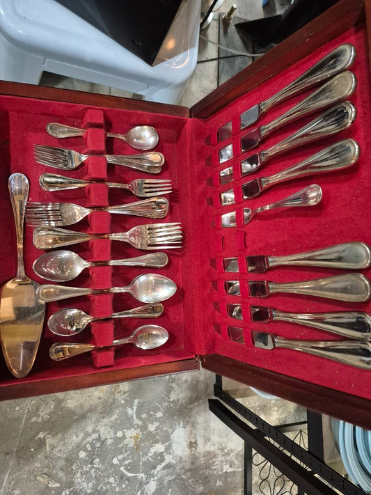 Mid-Century Silver-Plated Silverware Set w/Box