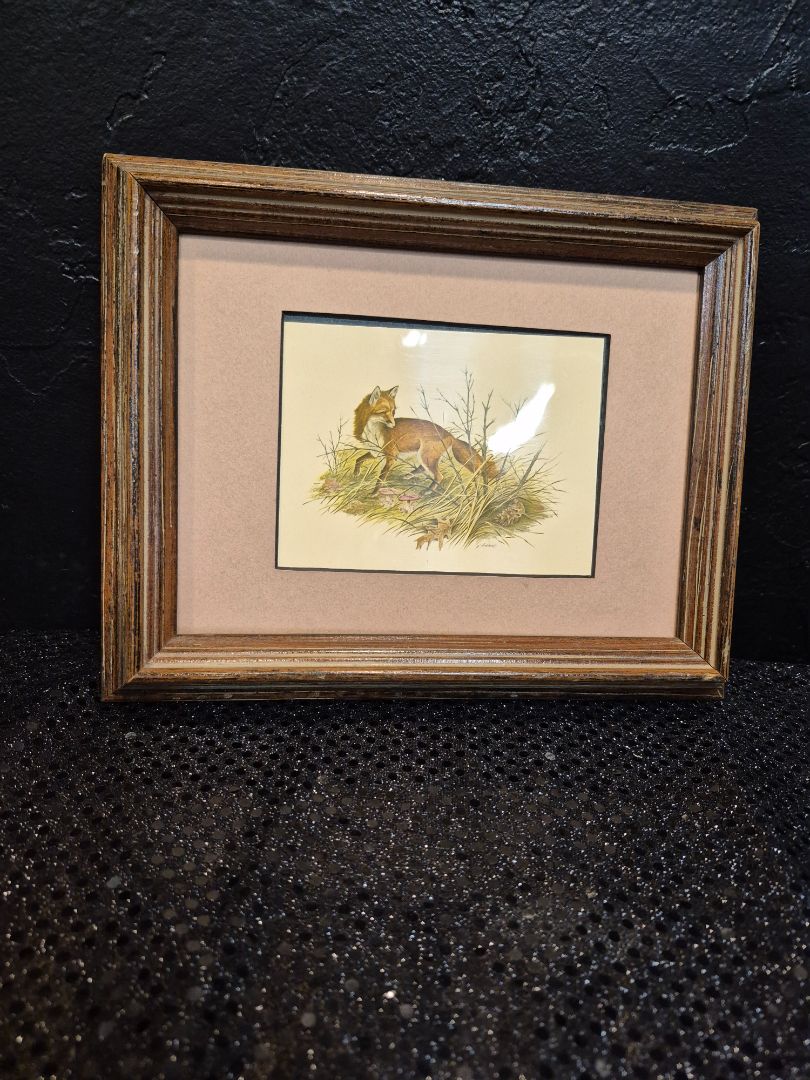 J. Lockhart Fox Print in woodtoned frame, 9.5" × 8"
