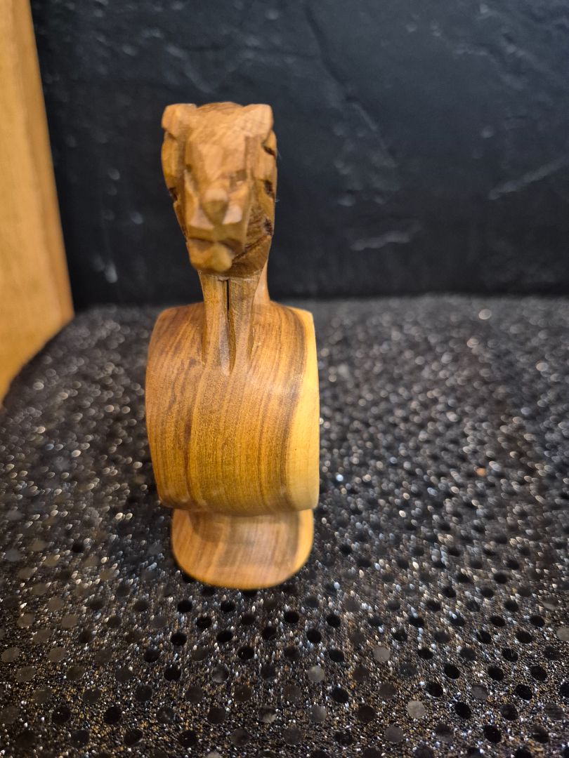 Hand-Carved Wooden Lion Napkin Ring, 2.5" × 4" × 1.5"