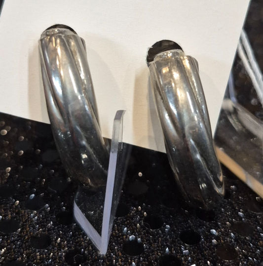 Silvertone Vintage Clip-on Hoop Earrings, 1.25"