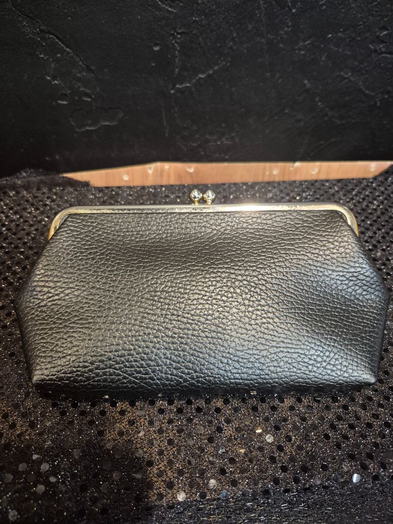 Black Faux Leather Coin Purse, 7.5" × 4"