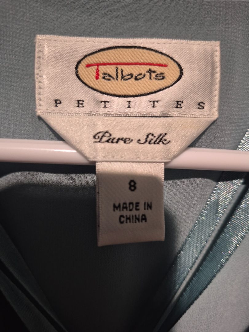 Robin's Egg Blue Talbot's Petites Pure Silk Sleeveless Dress, 8