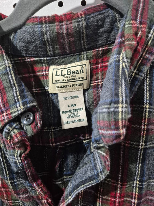 Red multi plaid L.L. Bean Women's Button-down Flannel Shirt, L-RG