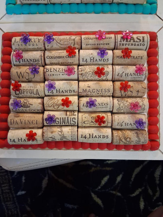 Red and teal Cork board HAND-MADE