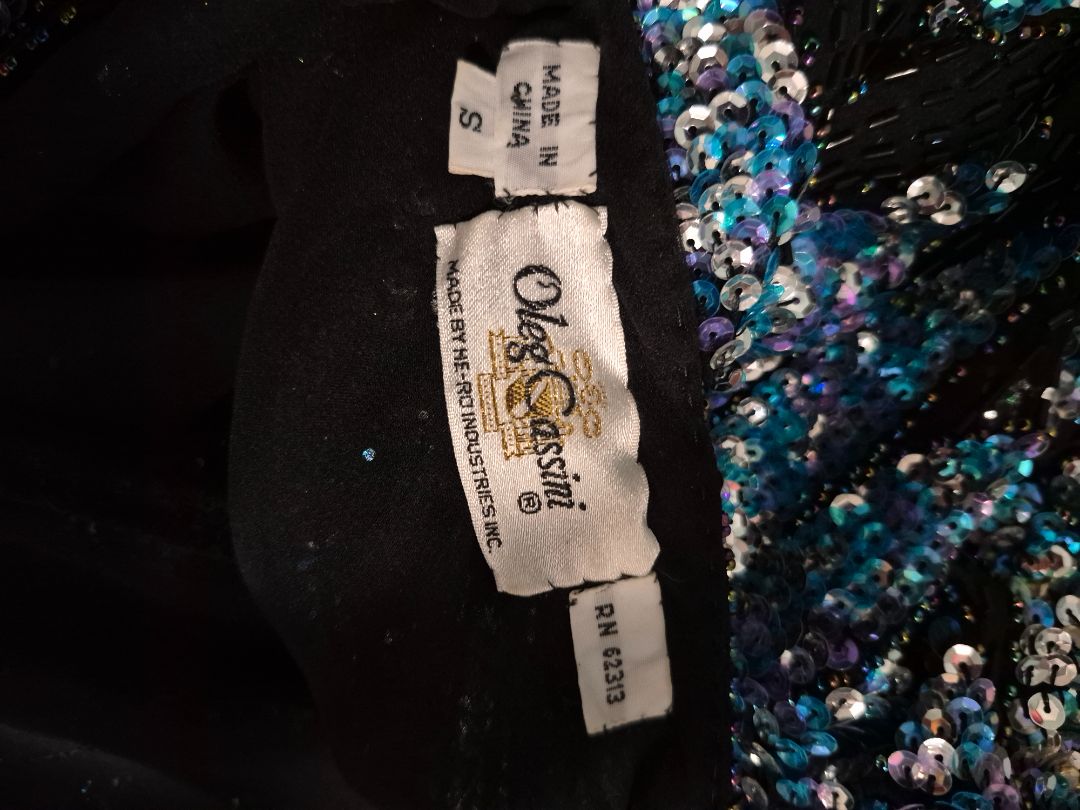 Silver, Blue, & Black Oleg Cassini Sequin Blouse, S