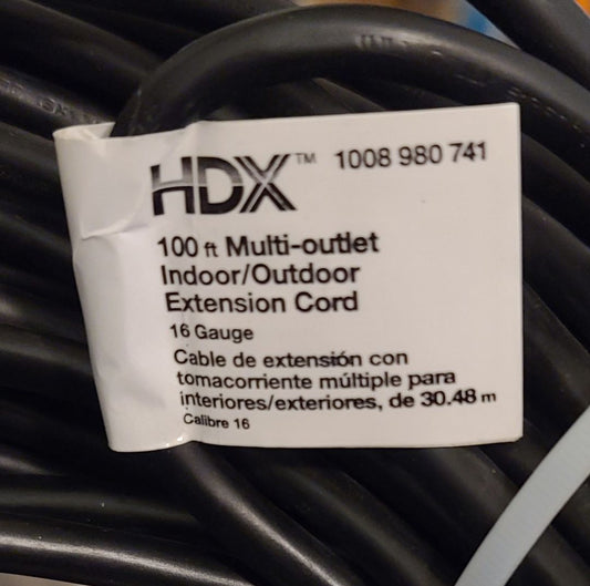Black 100' Extension Cord Triple, 100'