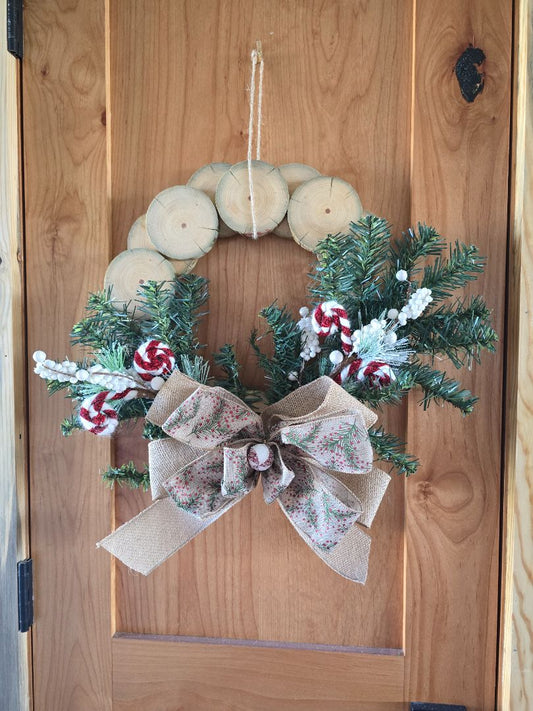 Wood Handmade Wood Slice Wreath, 17 x 17