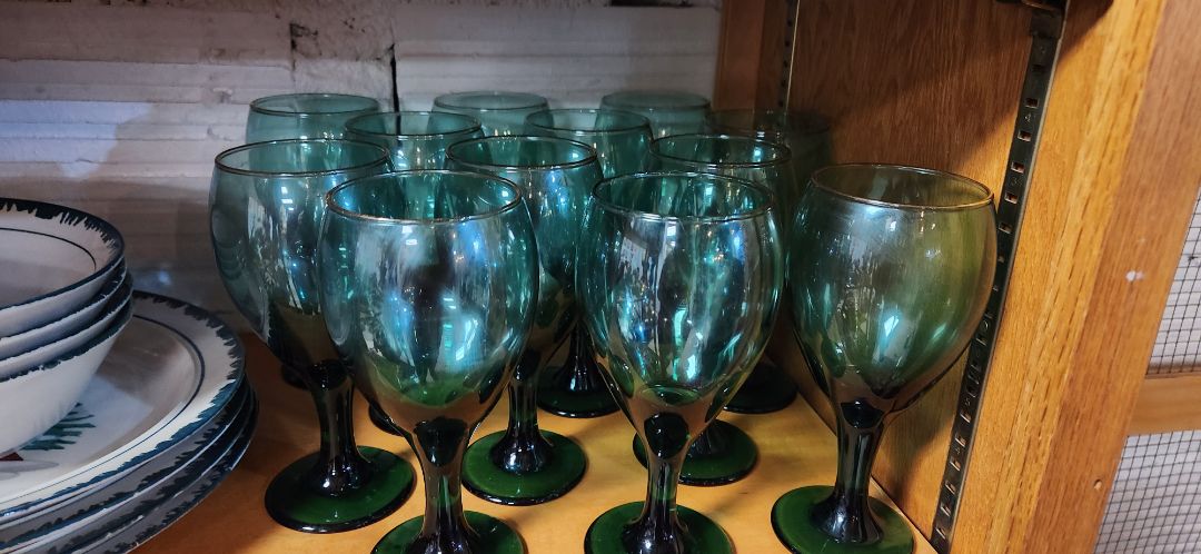 Set of 12 Green glass goblets