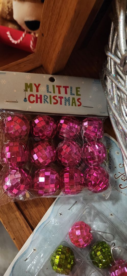Set of 12 mini pink Christmas ornaments