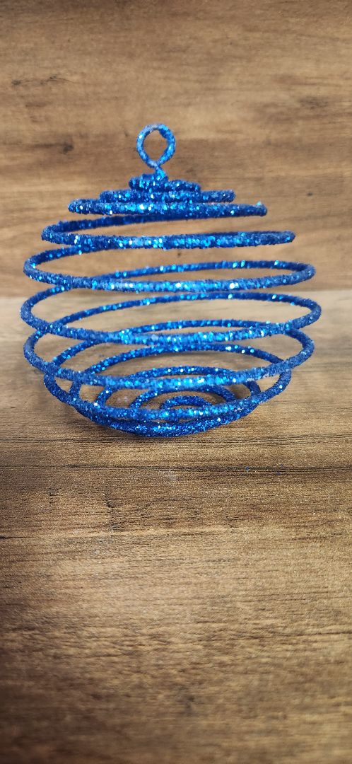 Blue glitter spiral spring ornament