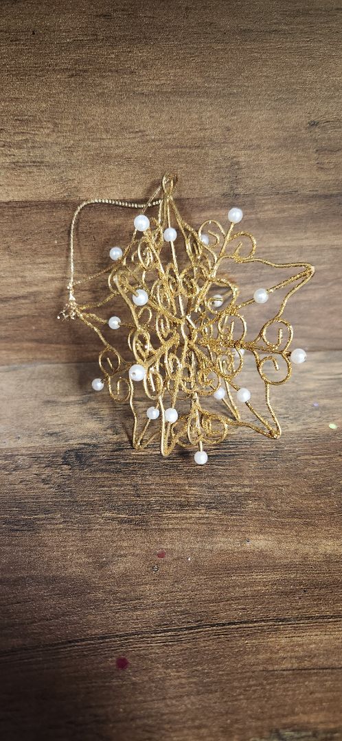 Avon Gold 3-D snowflake with pearl accent ornament