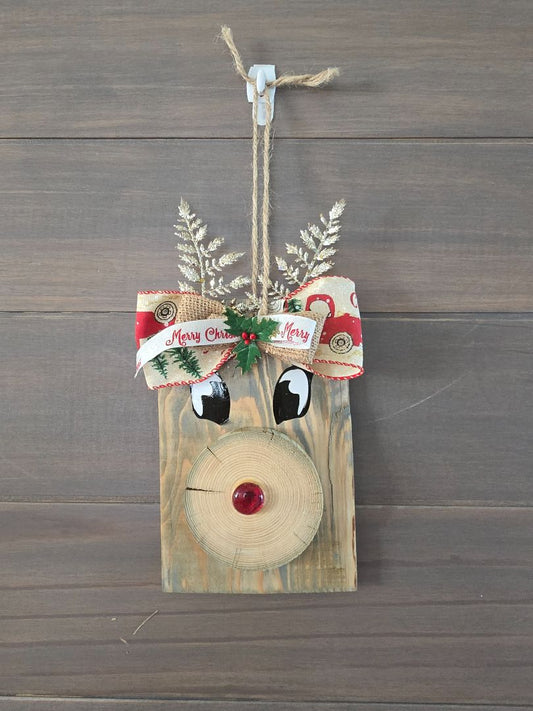 Wood Handmade Reindeer Door Hanger, 10.5x 5.5
