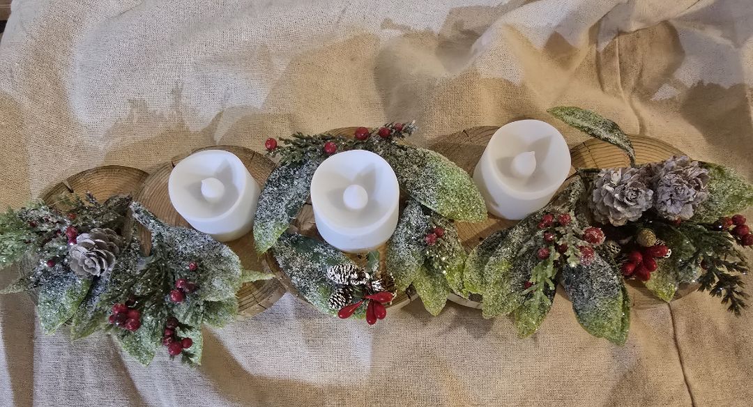 Wood Handmade Wood Slice Candle Holder, 13.5 x 3 x 3