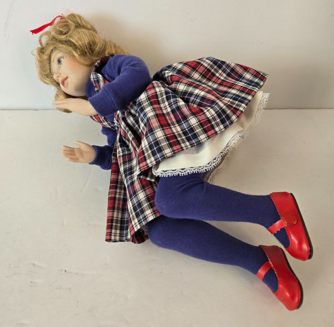 Sitting Girl Doll in Plaid