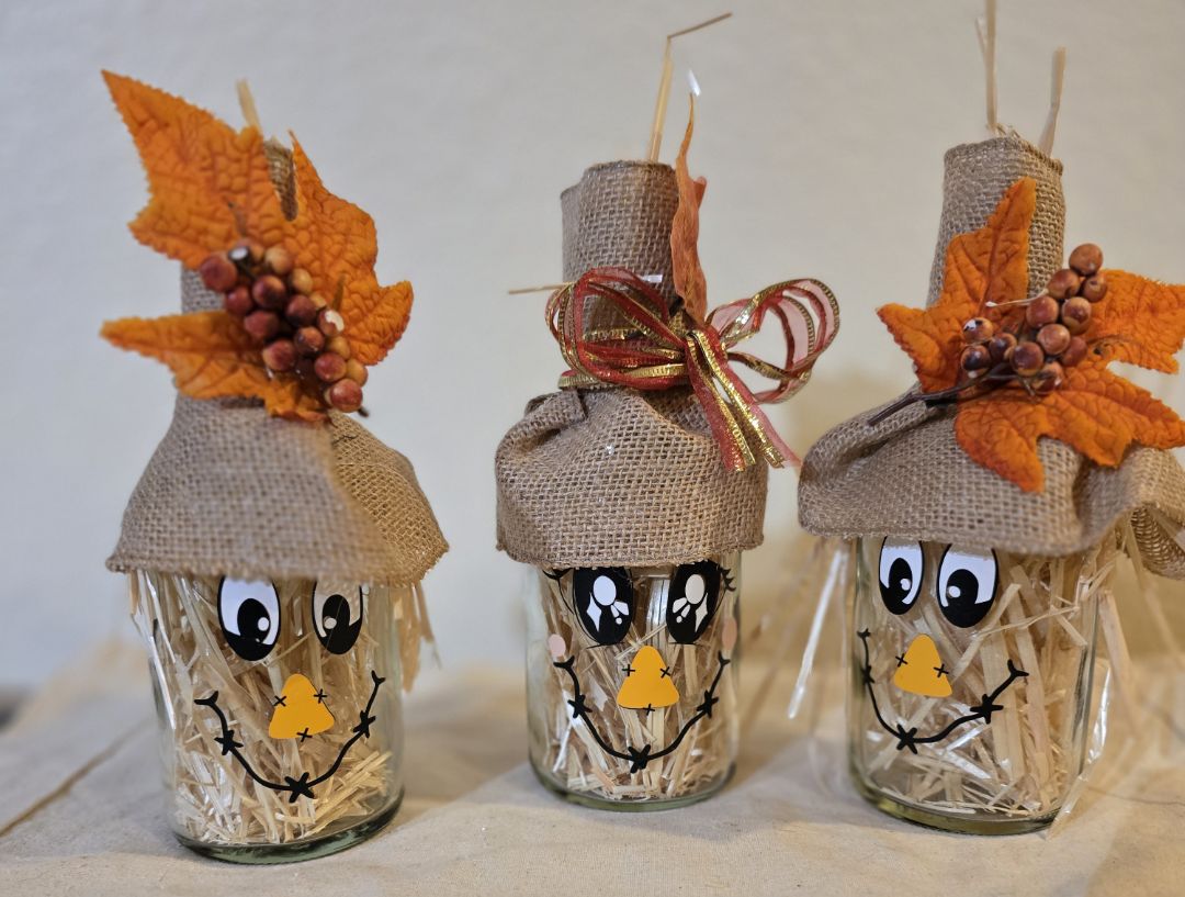 orange Handmade (3) Recycled Glass Scarecrow Set, 8 x 3
