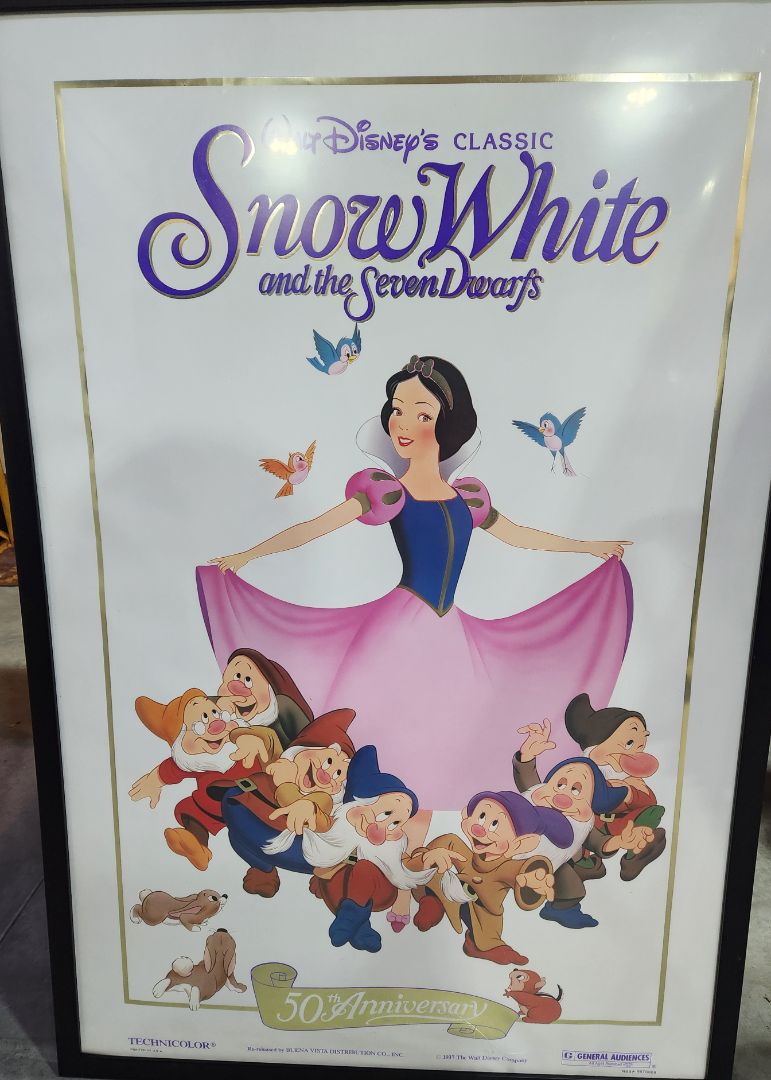 Rolled- Preowned- Used in Movie Theatre Original Movie Poster- 50th Anniversary Snow White Framed