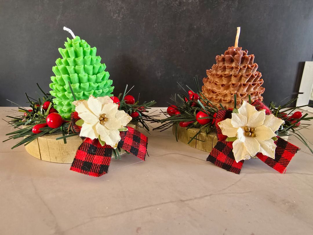 Green/Brown Handmade Pinecone Candle Holder, 4 x 4