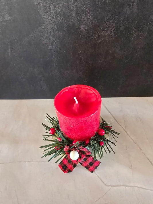 Red Handmade Wood Slice Candle Holder, 4 x 4