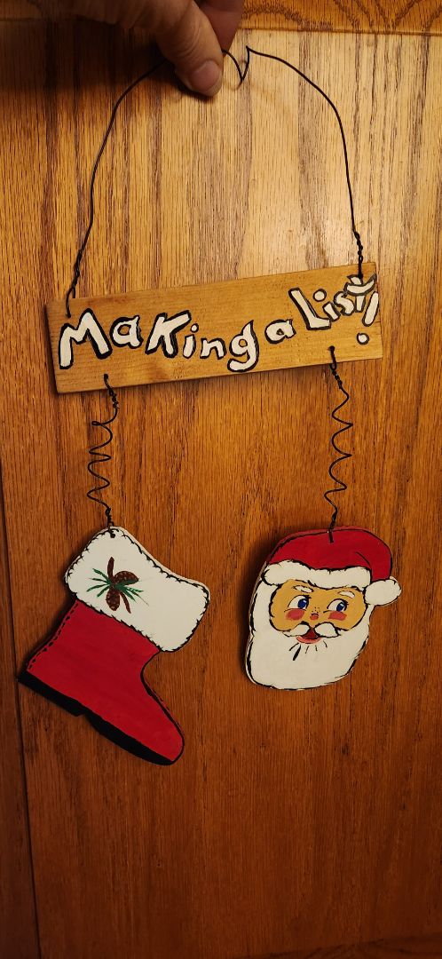 Handpainted decor - Santa & Boot - Making a list