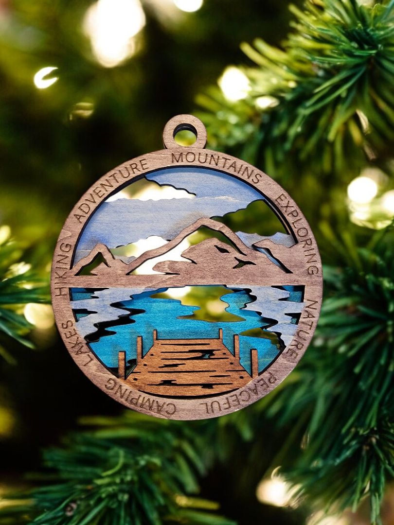 Adventure Ornament Dock on the Mountain Lake Ornament, 4 Inches Round
