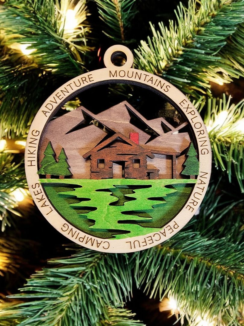 Adventure Ornament Outdoor Adventure Cabin in the Woods Ornament, 4 Inches Round