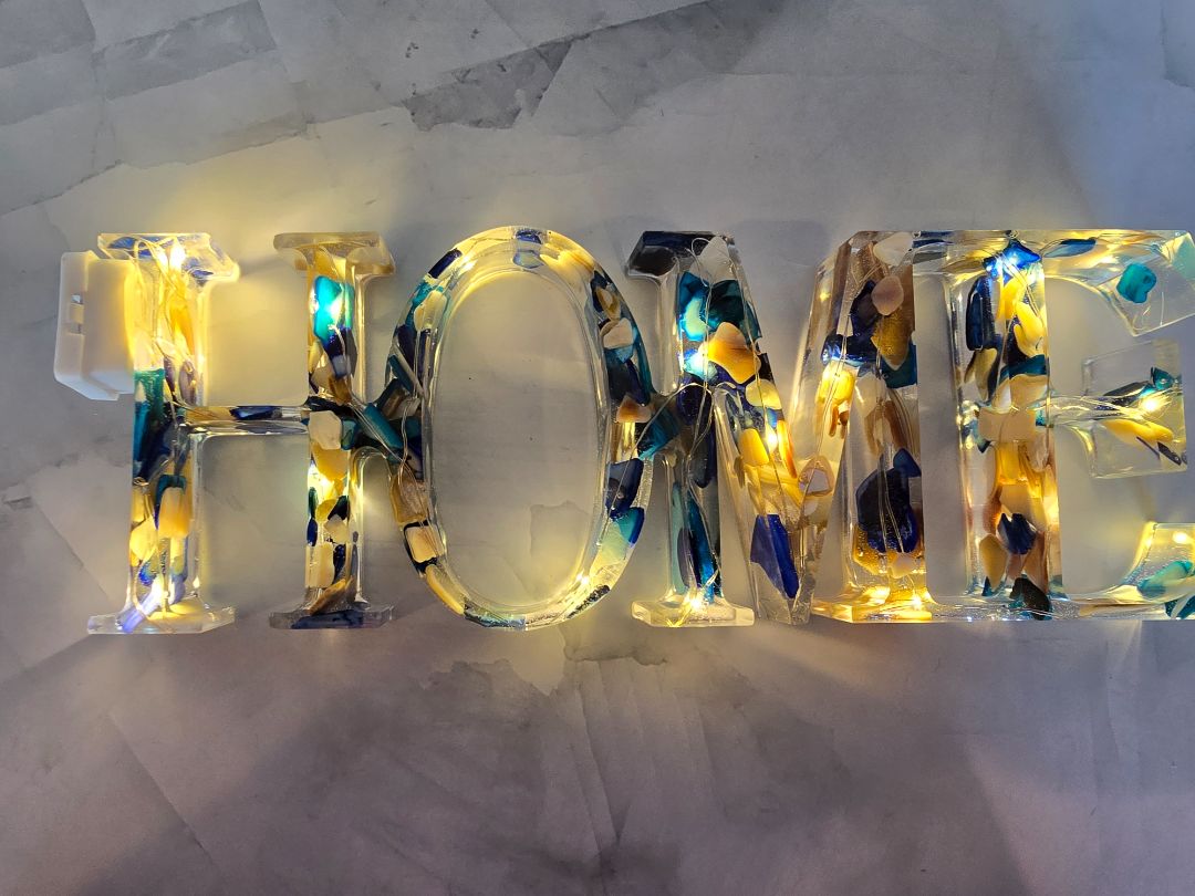 Blue Handmade Resin Home, 9.5 x 3 x 1