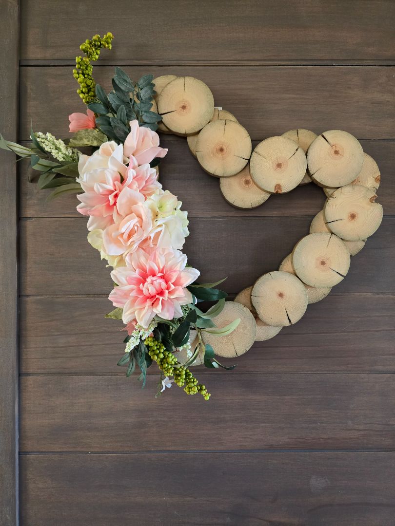Pink Handmade Wood Slice Wreath, 18 x 18
