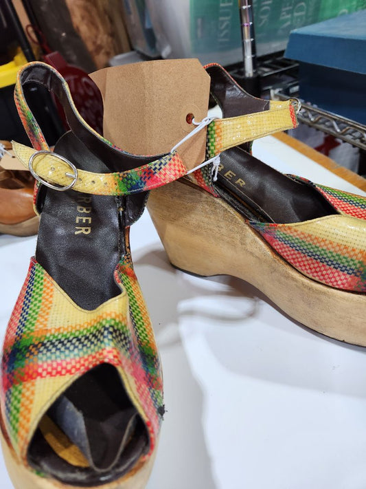 Neon Plaid Carber 90's Wedge Sandals- plaid, 9