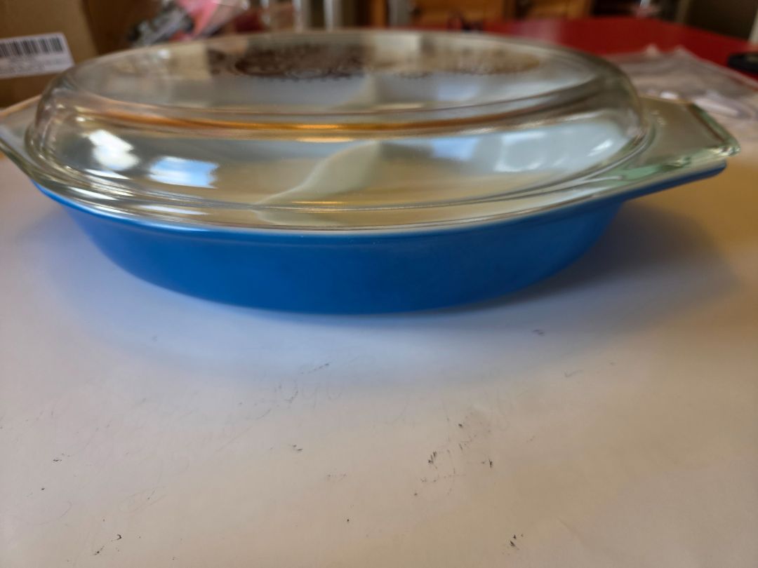 1960- PRYREX ROYAL BLUE DIVIDED CASSEROLE