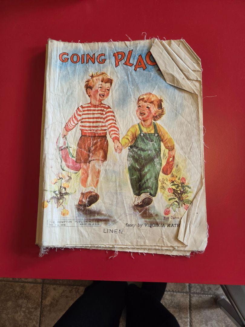 50's linen baby book "Going Places"