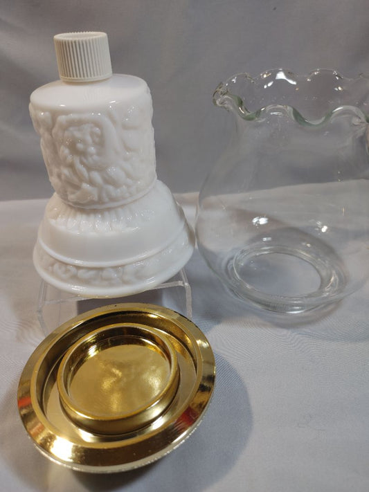 White and Gold Avon 1970s Avon white milk glass hurricane candle (with Perfume) holder lamp, 12"