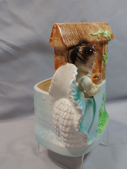 Blue, White and Brown Ruben Japan 468 1940 Ruben Original Planter - Girl at Wishing Well, 6" X 5"