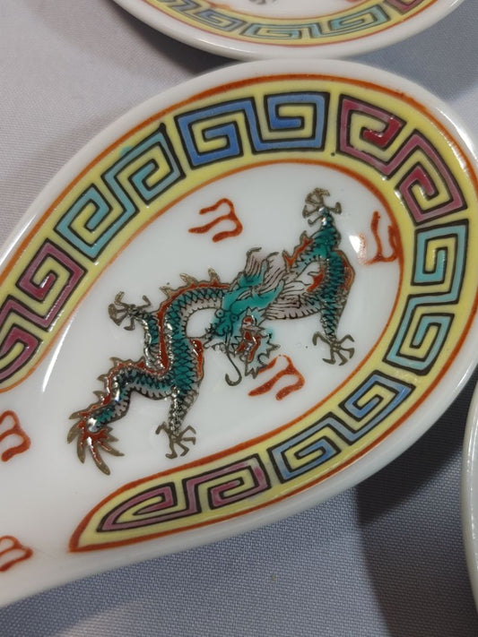 Jingdezhen, China 1960 Porcelain Red & Blue Chinese Dragon Motif soup spoons