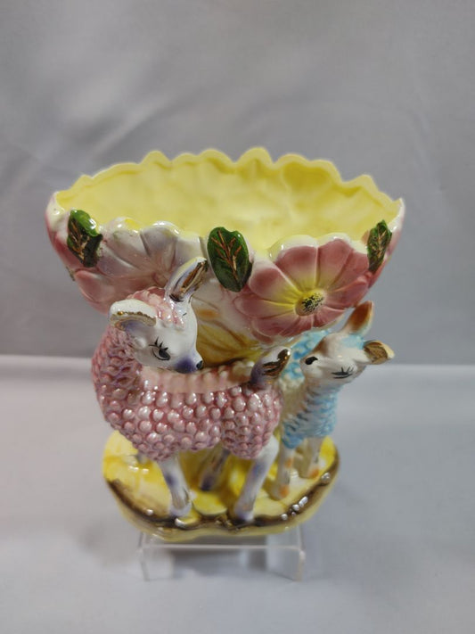 Vintage 1950s Kitsch Lusterware Mother & Baby Llama Ceramic Planter Japan, 6" X 4.5"