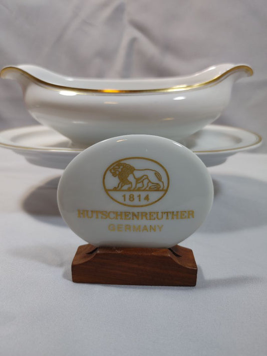 Antique Hutschenreuther Selb Bavaria Gravy Boat Louise Favorite Gold Trim 1920's, 8"