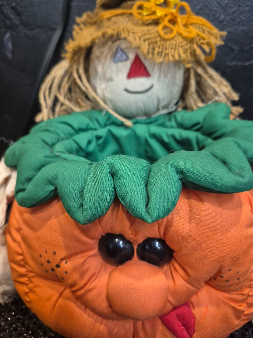 Scarecrow Holding a Pumpkin Candy Bowl, 12"