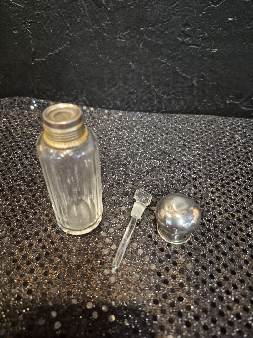 Antique Glass Perfume Bottle w/Glass Daubber, 4"