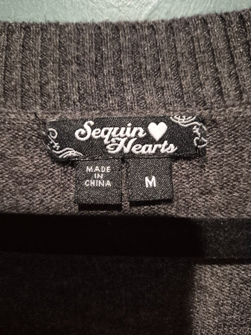 Charcoal Sequin Hearts Sweater Dress, M