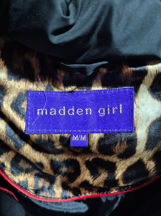 Black Madden Girl Coat w/Faux Fur trimmed Hood, M