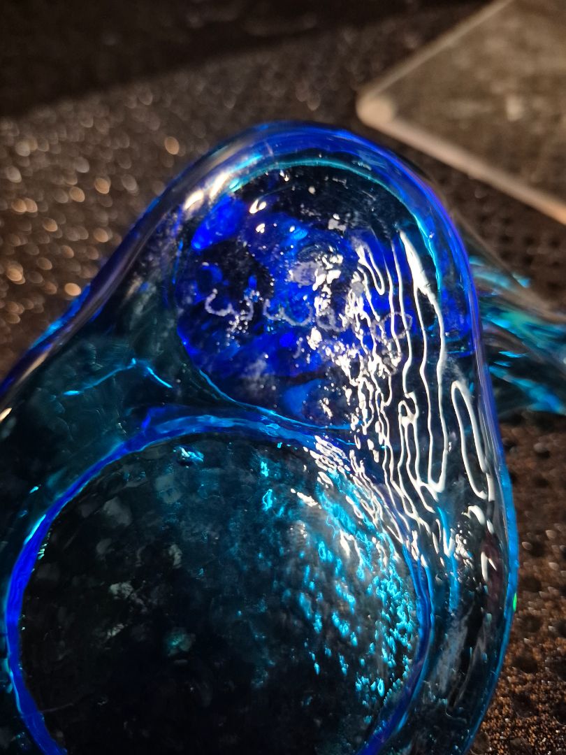 Blue Vintage Bluebird of Happiness Glass Votive Candle Holder, 4" × 4.5" × 3"