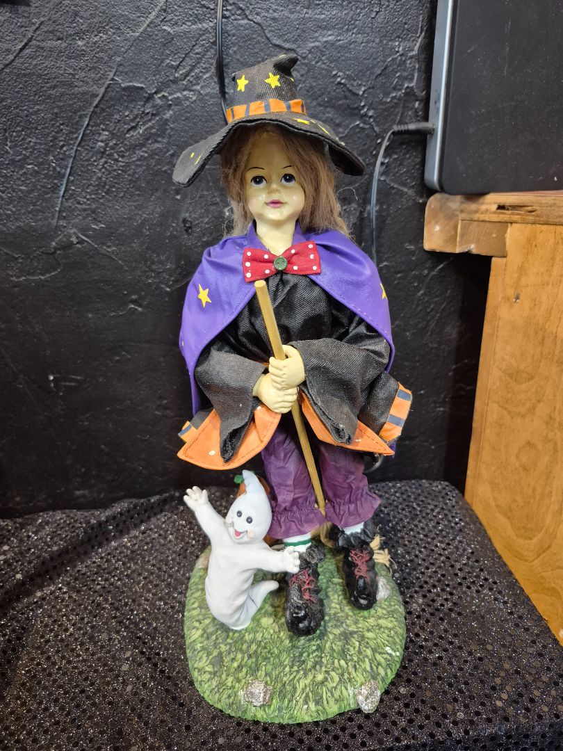 Fabric Mache Halloween Witch w/Ghost, 13"