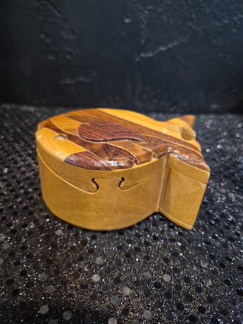 Wooden Fish Puzzle Trinket Box, 3.5" × 2.5" × 2"