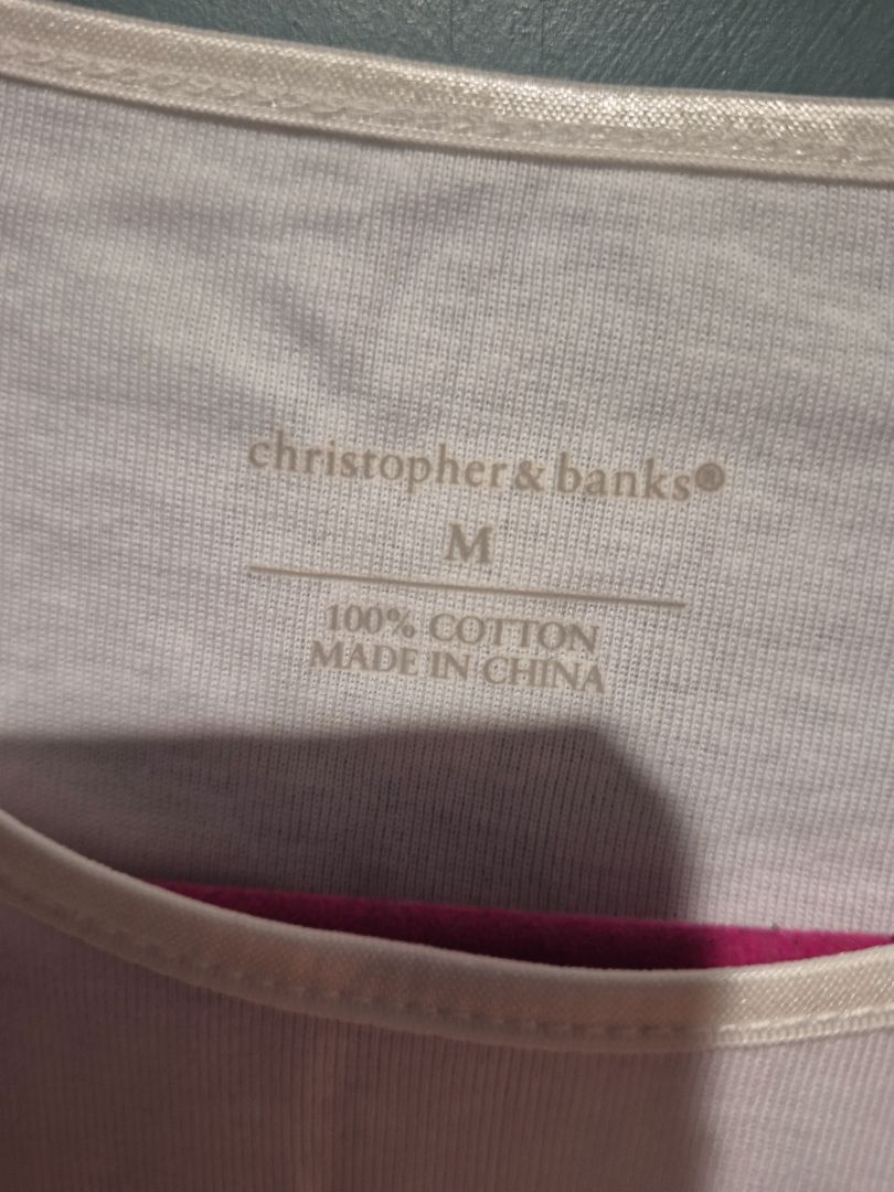 White Christopher & Banks 3/4 Sleeve Cotton Shirt, New w/Tags, M