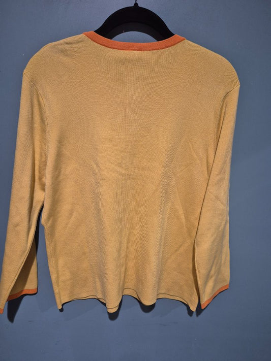 Yellow w/Orange Trim g Knitwear Button Front Cardigan, New w/Tags, L
