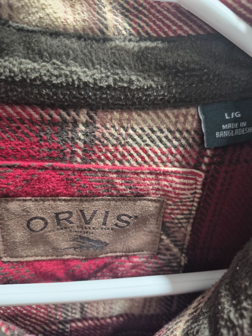Red Plaid Orvis Long Sleeve Shirt, L/G